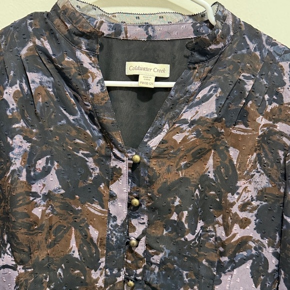 Coldwater Creek Sheer Floral Button Front Blouse Long Sleeve Women’s MP 10-12 - Picture 3 of 9